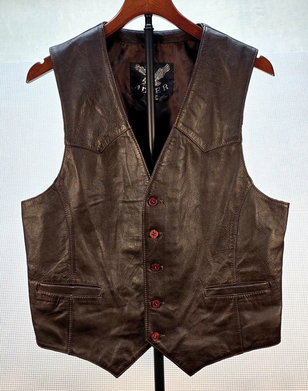 Vintage Adler Leather Vest Men's Small Brown Western Cowboy Boho Biker 90s Retro